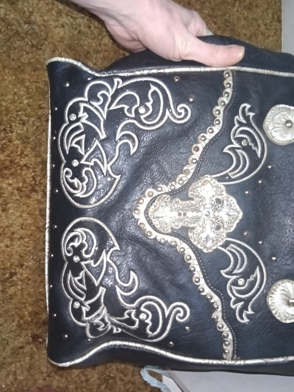 Women's Black Embroidered Western Cross Shoulder Bag
